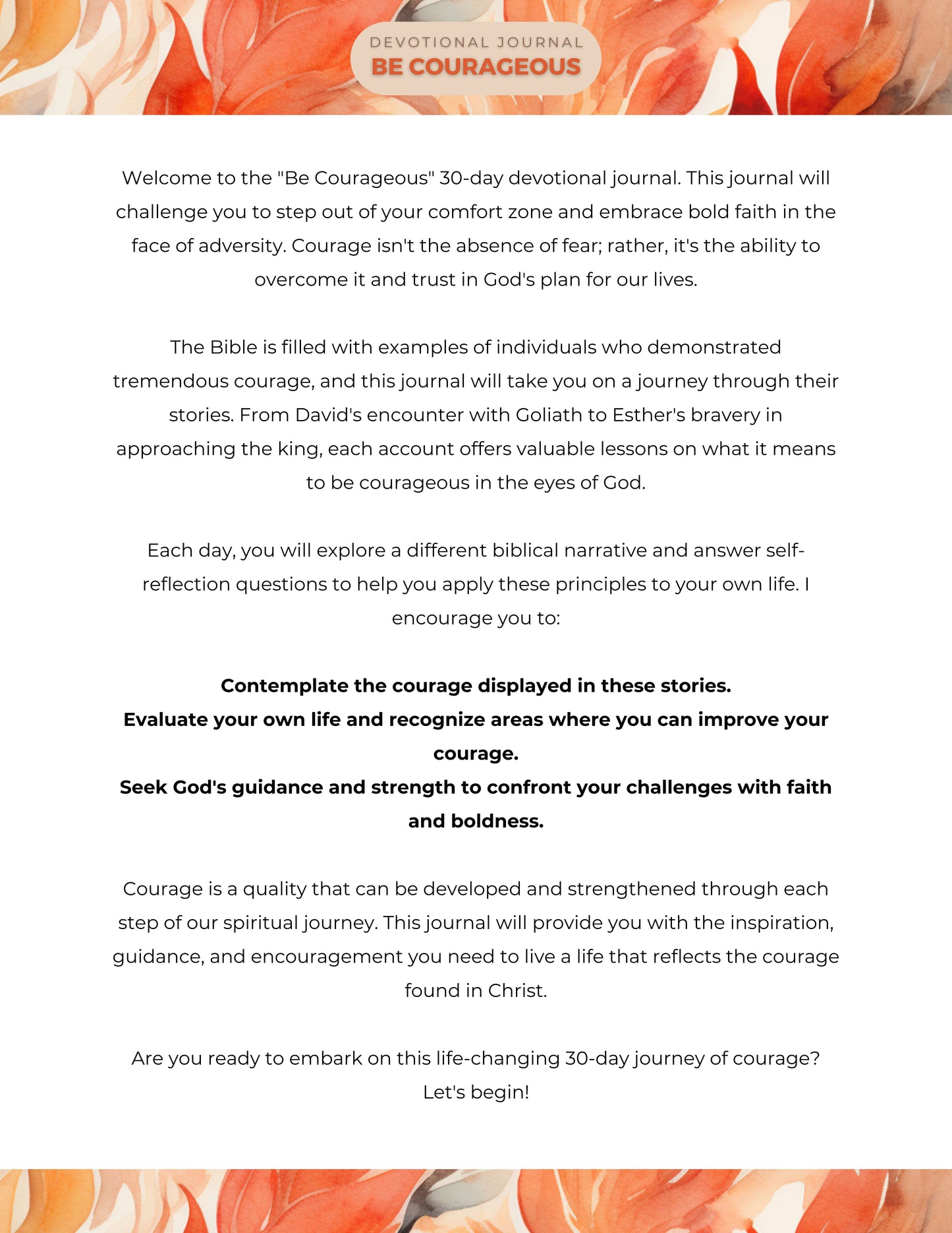 Be Courageous Devotional Journal | Printable 30 Day Devotional Journal