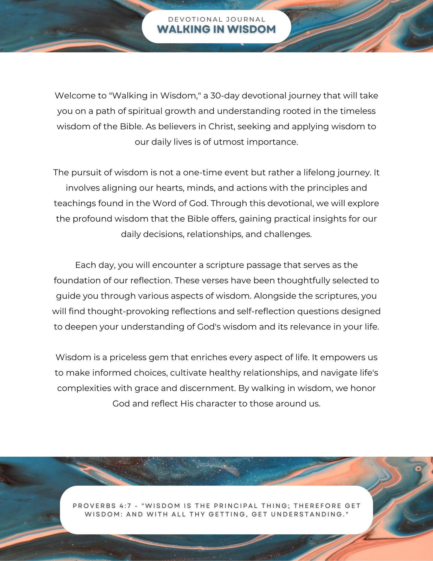 Walking In Wisdom - 30 Day Devotional Journal - Digital Download